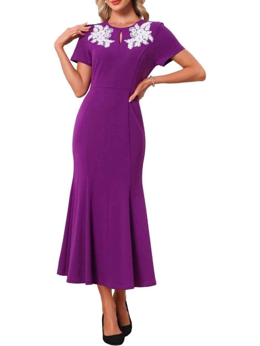 Elegant Lace Embroidered Midi Dress for Women - Perfect Wedding Guest Cocktail